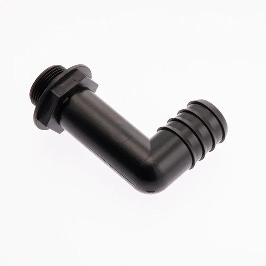 IWS 25mm barbed elbow fitting used in flood and drain hydroponic systems
