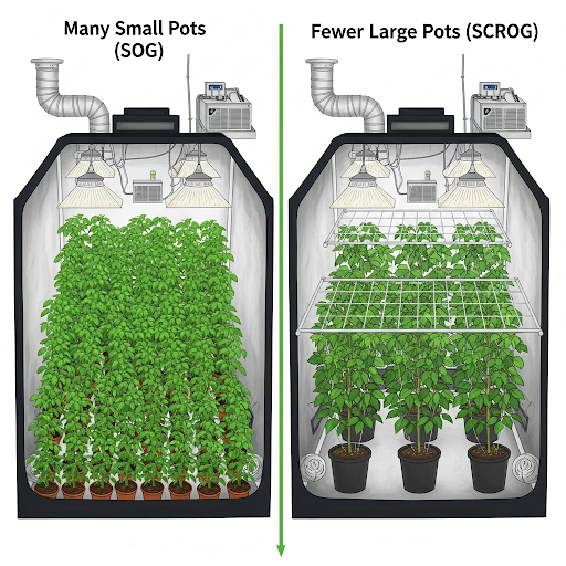 Grow Room Strategy: Many Small Pots vs. Fewer Large Pots—Which is Right for You?